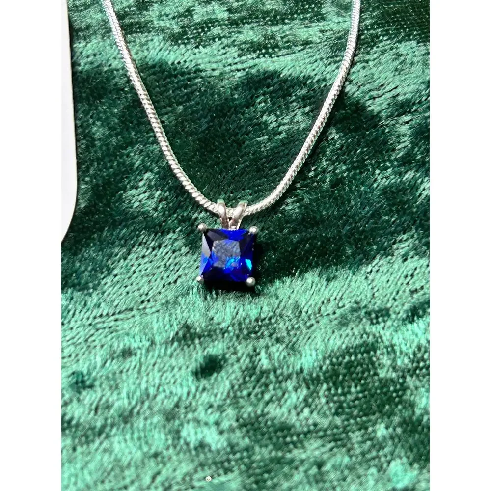 925 Sterling Silver Blue Sapphire CZ Necklace Earring Set 20